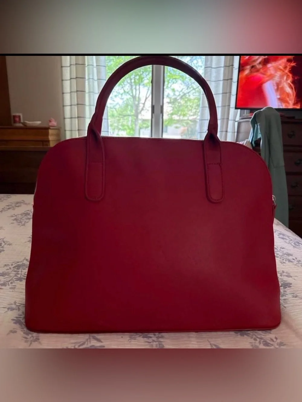 Kenneth Cole Reaction Scarlet Red Dome Satchel with Silver Lock